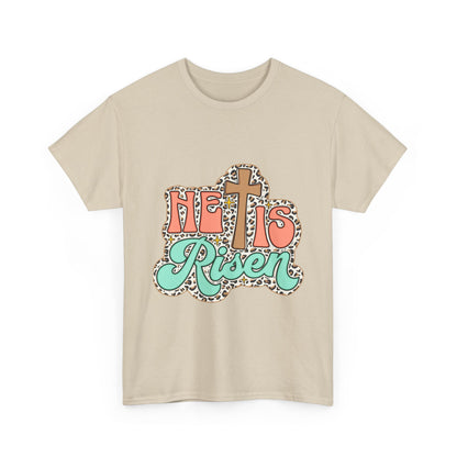 Christian T-Shirt — "He Is Risen" Easter Cross Tee