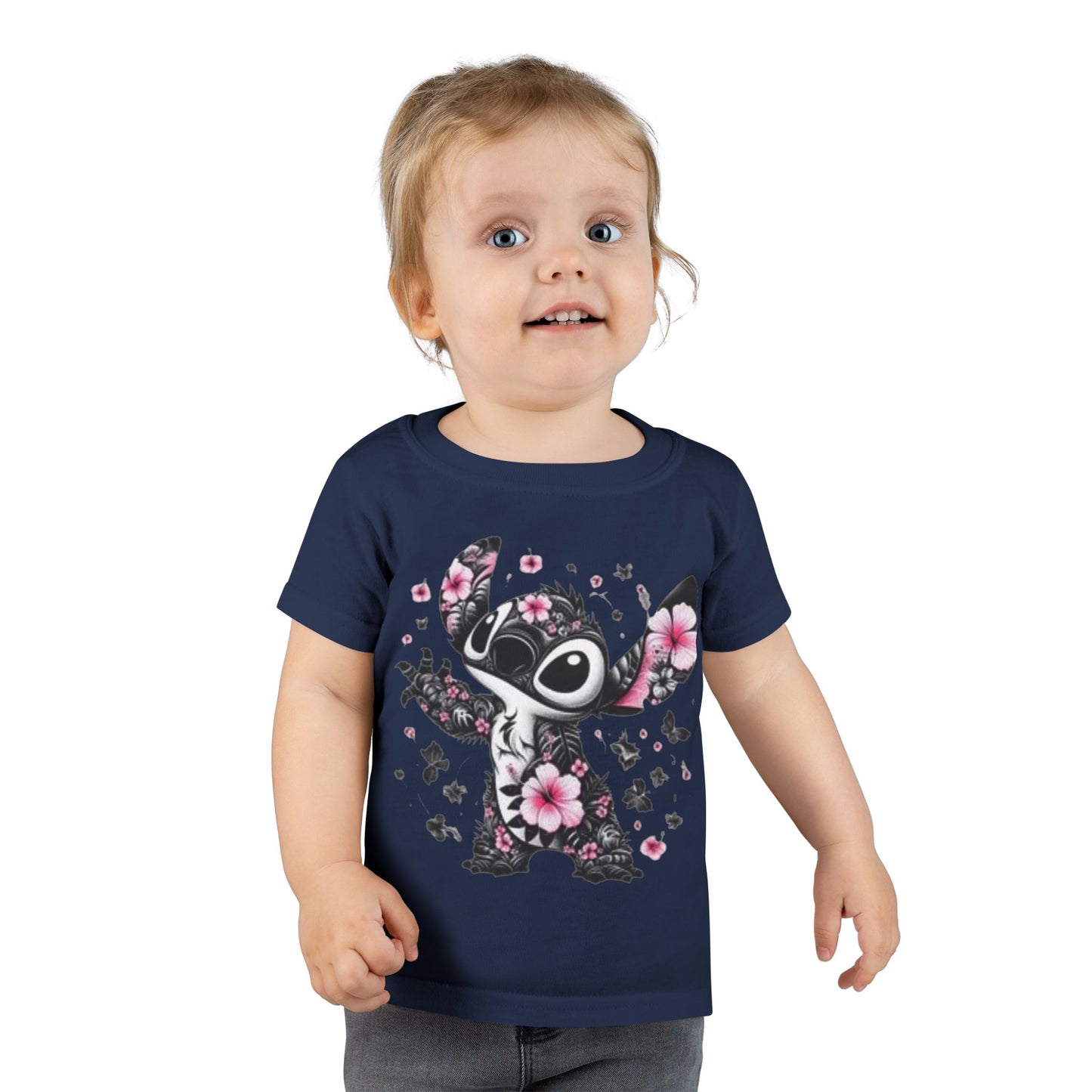 Toddler T-Shirt — Floral Stitch Character Kids Tee (Pink Hibiscus)