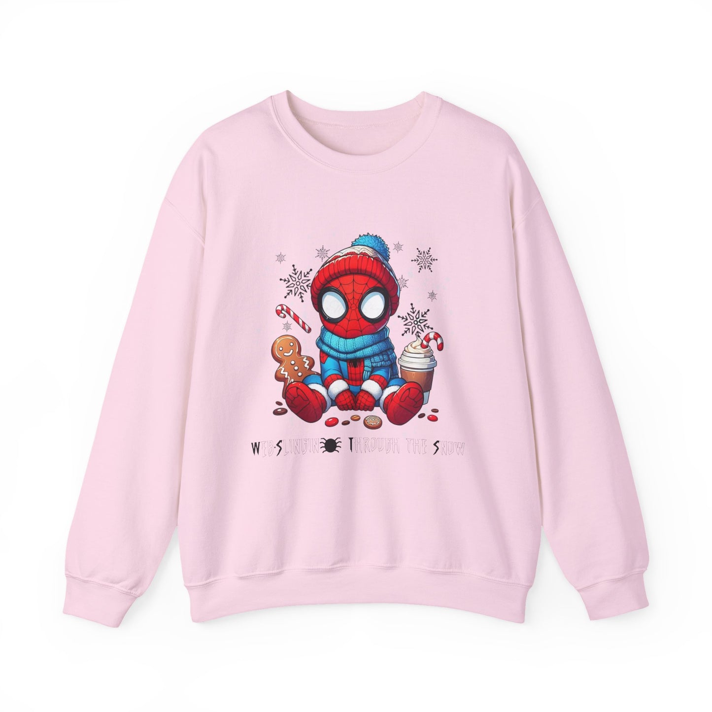 Holiday Spider Crewneck Sweatshirt — Cute Spidey in Winter Hat with Gingerbread & Cocoa