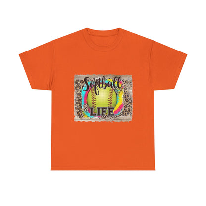 Softball Life Tee — Neon Softball Graphic with Leopard Accent