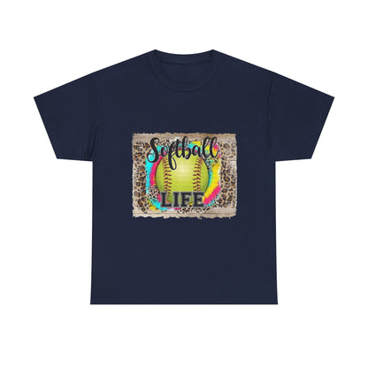 Softball Life Tee — Neon Softball Graphic with Leopard Accent