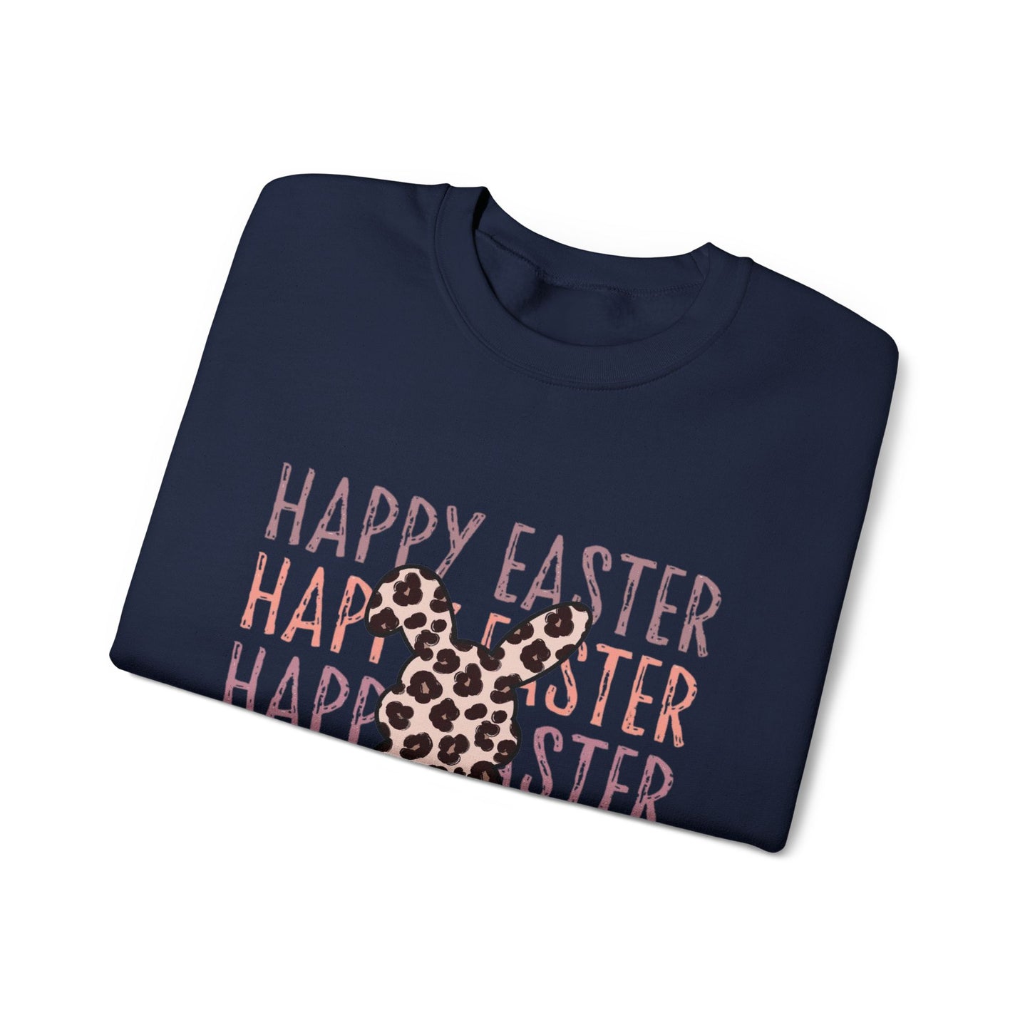 Easter Leopard Bunny Sweatshirt — "Happy Easter" Pastel Graphic Crewneck