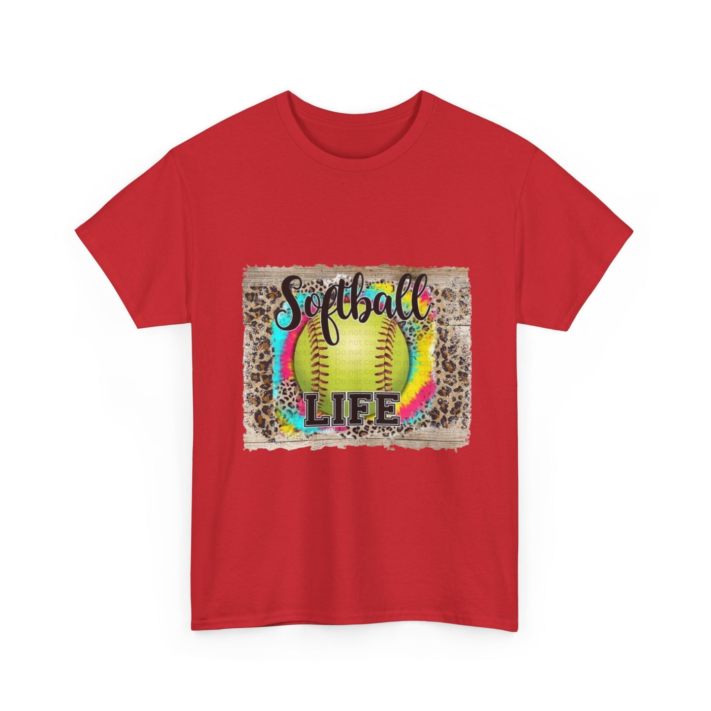 Softball Life Tee — Neon Softball Graphic with Leopard Accent