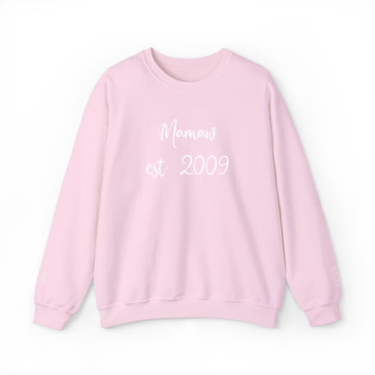 Mamaw est. 2009- Grandkids on Wrist - Crewneck Sweatshirt — Personalized Grandma Gift