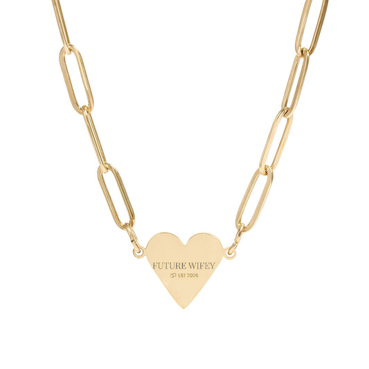 Engravable Paperclip Heart Necklace — Personalized Heart Pendant Chain (Gold or Rose)