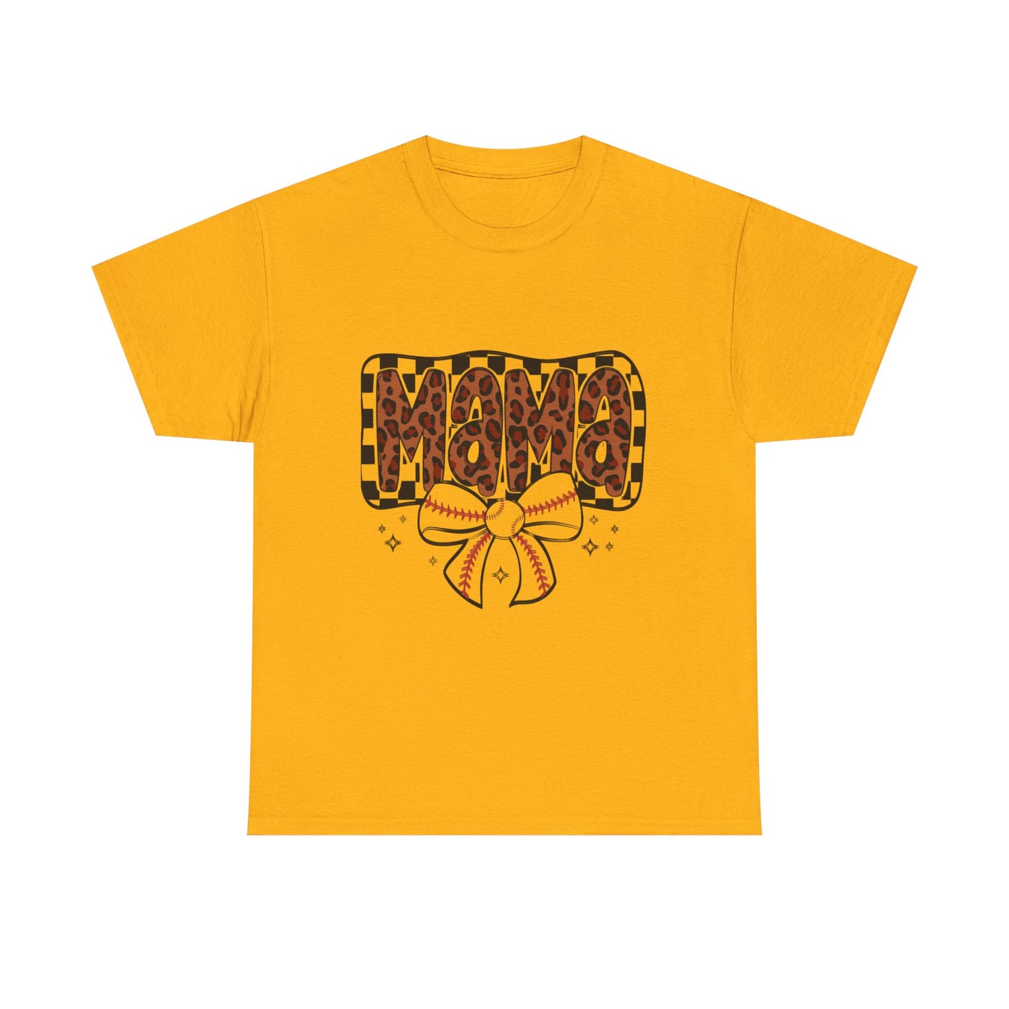 Mama Baseball Tee — Leopard Print Mama with Bow Sports Mom Shirt