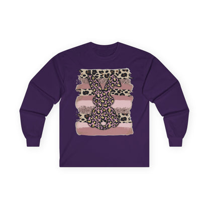 Leopard Bunny Long Sleeve Tee — Pink Stripes & Animal Print