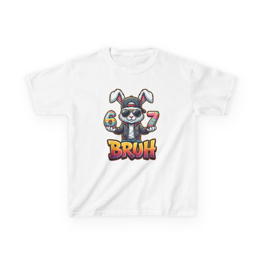 Kids 'Bruh 6 7' Bunny Graphic Tee — Cool Cartoon Bunny Shirt for Kids