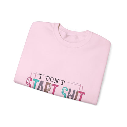 Crewneck Sweatshirt — “I Don’t Start Shit” Colorblock Graphic Crew