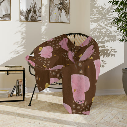 Plush Microfiber Blanket — Pink Watercolor Hearts on Chocolate Background