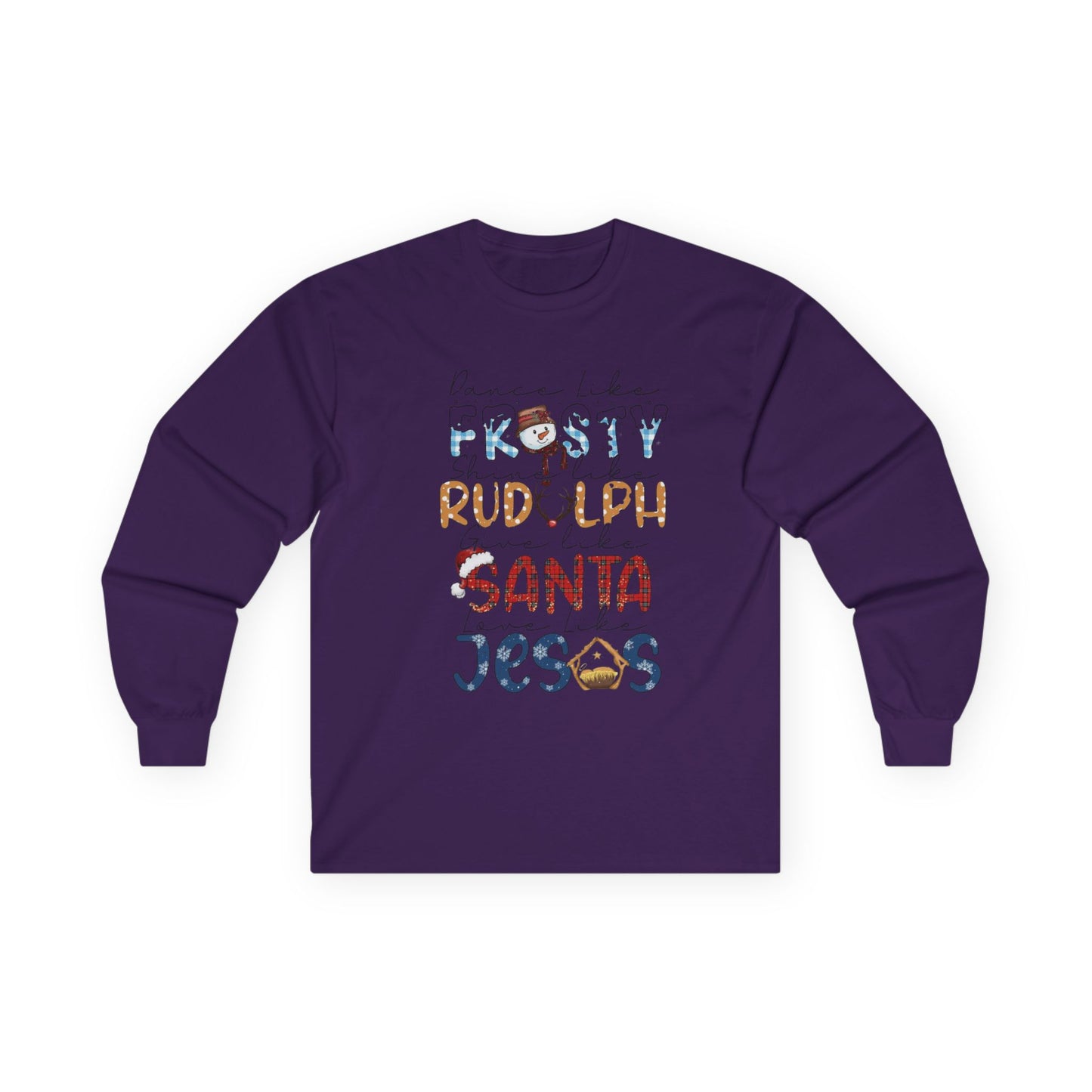 Long Sleeve Tee — Frosty, Rudolph, Santa, Jesus Design