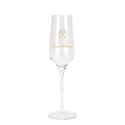 Engraved Champagne Flute - WEDDING– Personalized 8.25 oz Toasting Glass (Cheers & Sparkles Design)