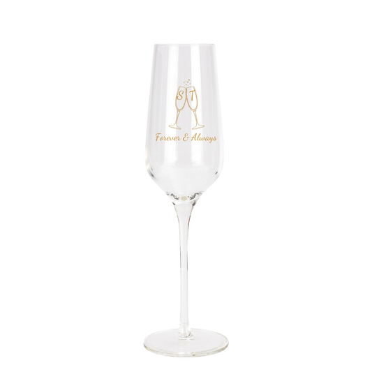 Engraved Champagne Flute - WEDDING– Personalized 8.25 oz Toasting Glass (Cheers & Sparkles Design)