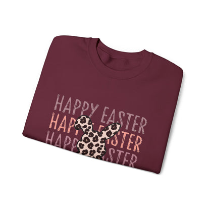 Easter Leopard Bunny Sweatshirt — "Happy Easter" Pastel Graphic Crewneck