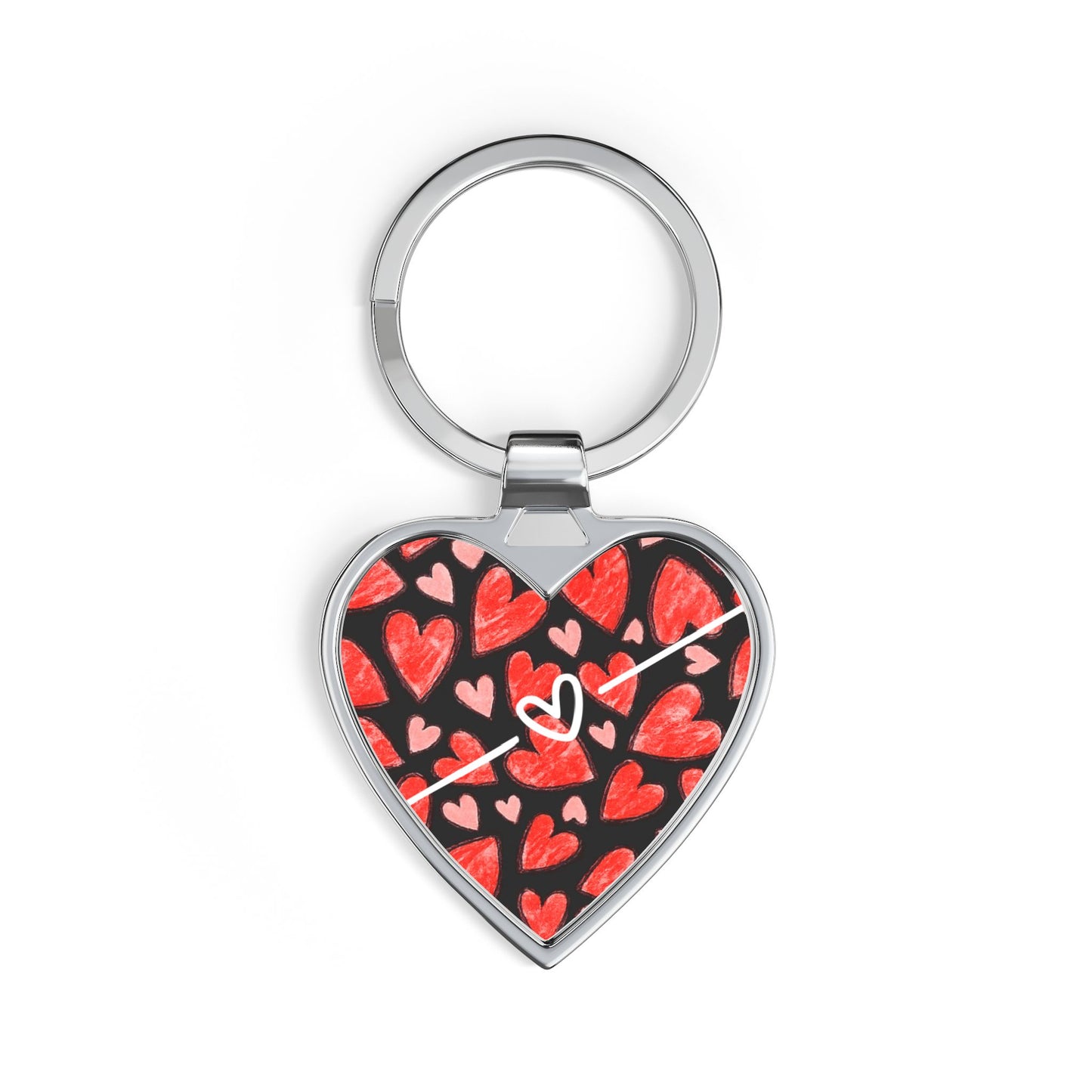 Heart Pattern Keychain — Red Hearts on Black Valentine Gift