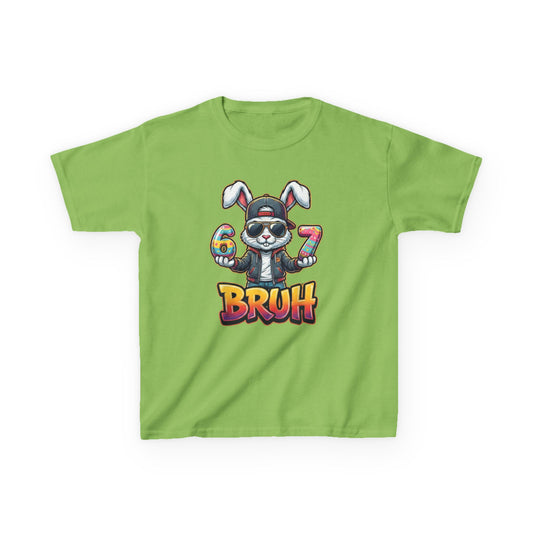 Kids 'Bruh 6 7' Bunny Graphic Tee — Cool Cartoon Bunny Shirt for Kids