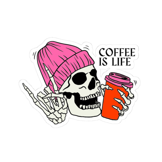 Coffee Is Life Skeleton Kiss-Cut Stickers, Aesthetic Laptop Decor, Gift for Coffee Lovers, Halloween Theme, Trendy Stickers