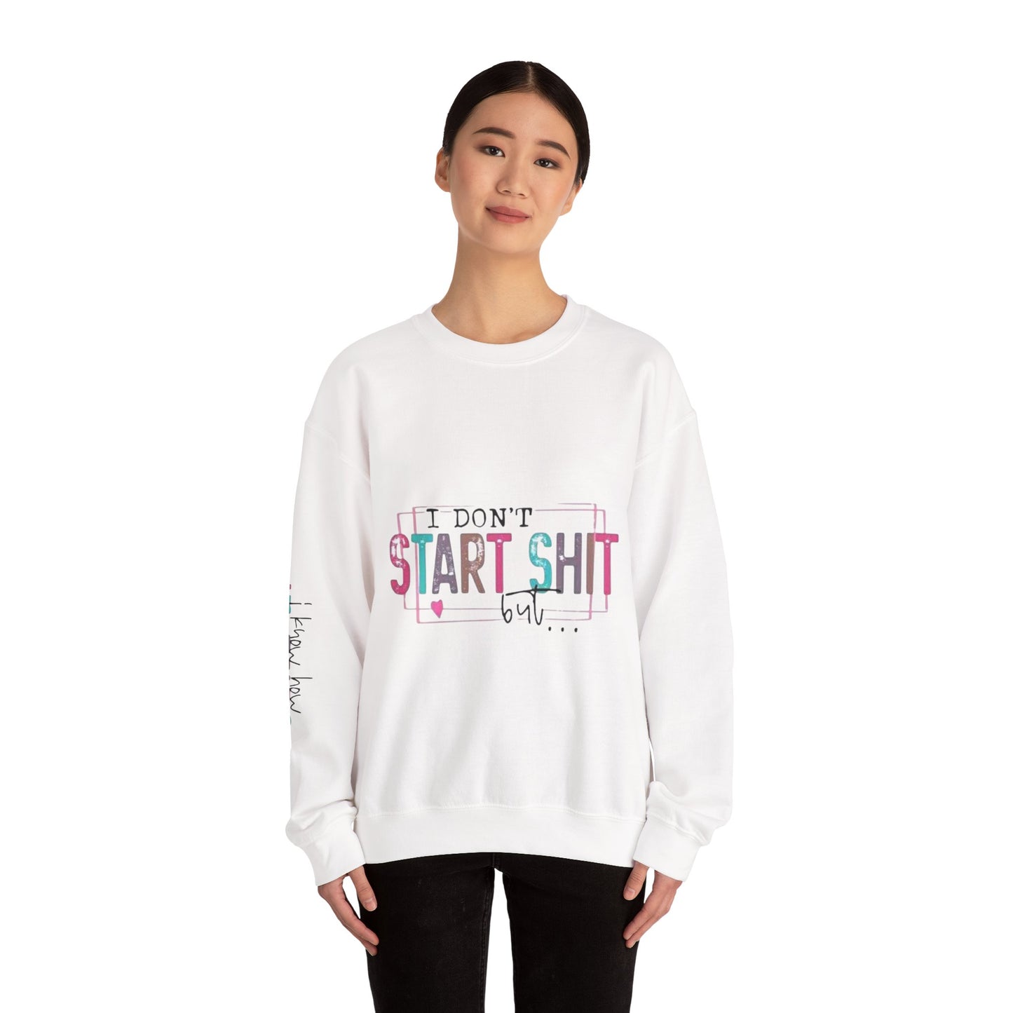 Crewneck Sweatshirt — “I Don’t Start Shit” Colorblock Graphic Crew