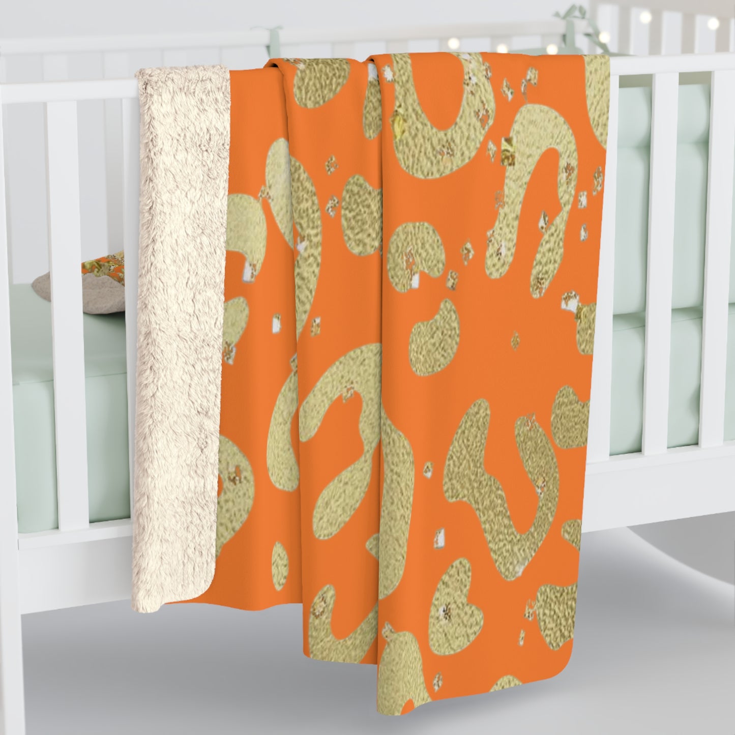 Gold Glitter Leopard Sherpa Blanket — Orange Animal Print Cozy Throw