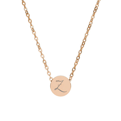Mini Engraved Initial Circle Necklace — Personalized Z Pendant (Sterling Silver or Rose Gold)