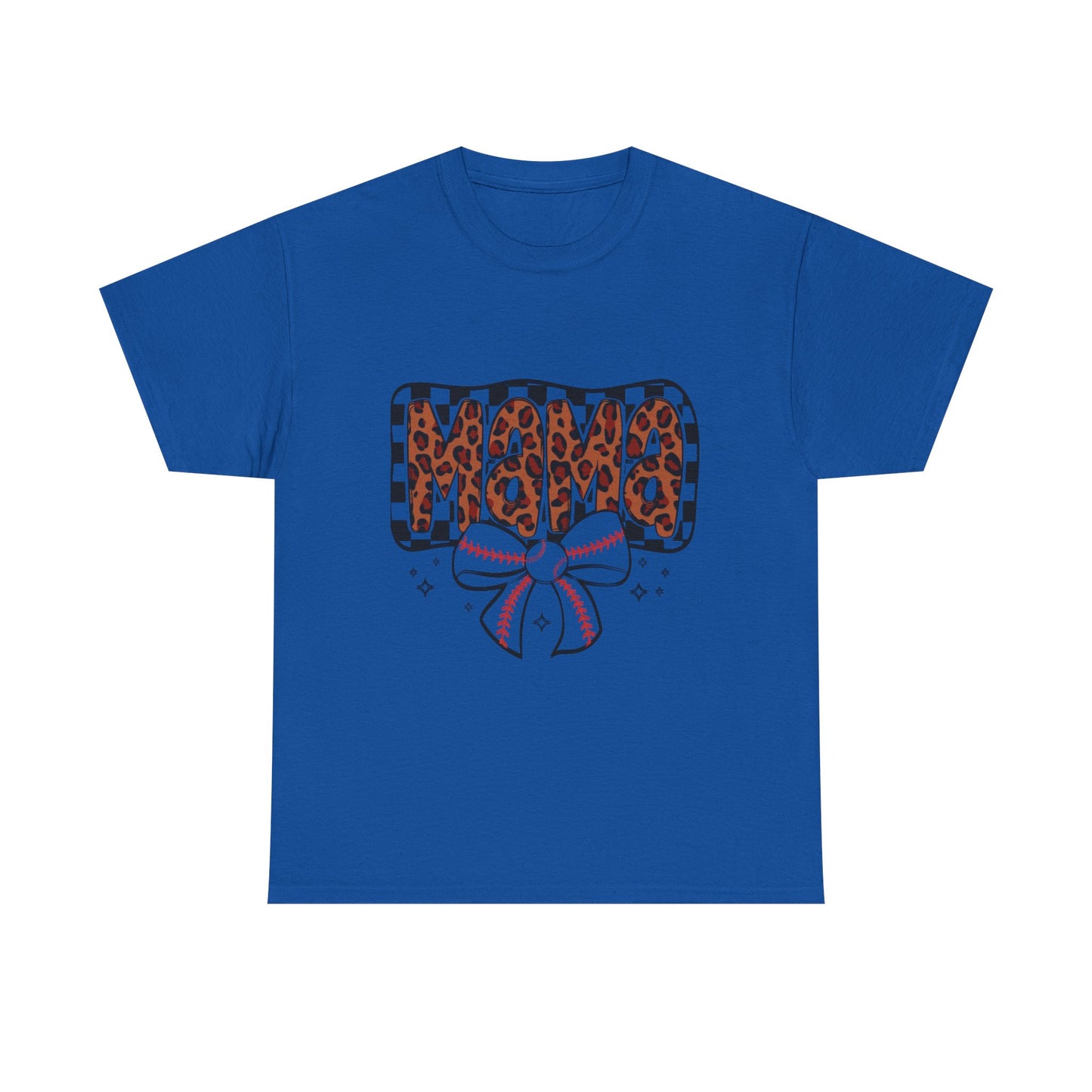 Mama Baseball Tee — Leopard Print Mama with Bow Sports Mom Shirt