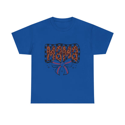 Mama Baseball Tee — Leopard Print Mama with Bow Sports Mom Shirt