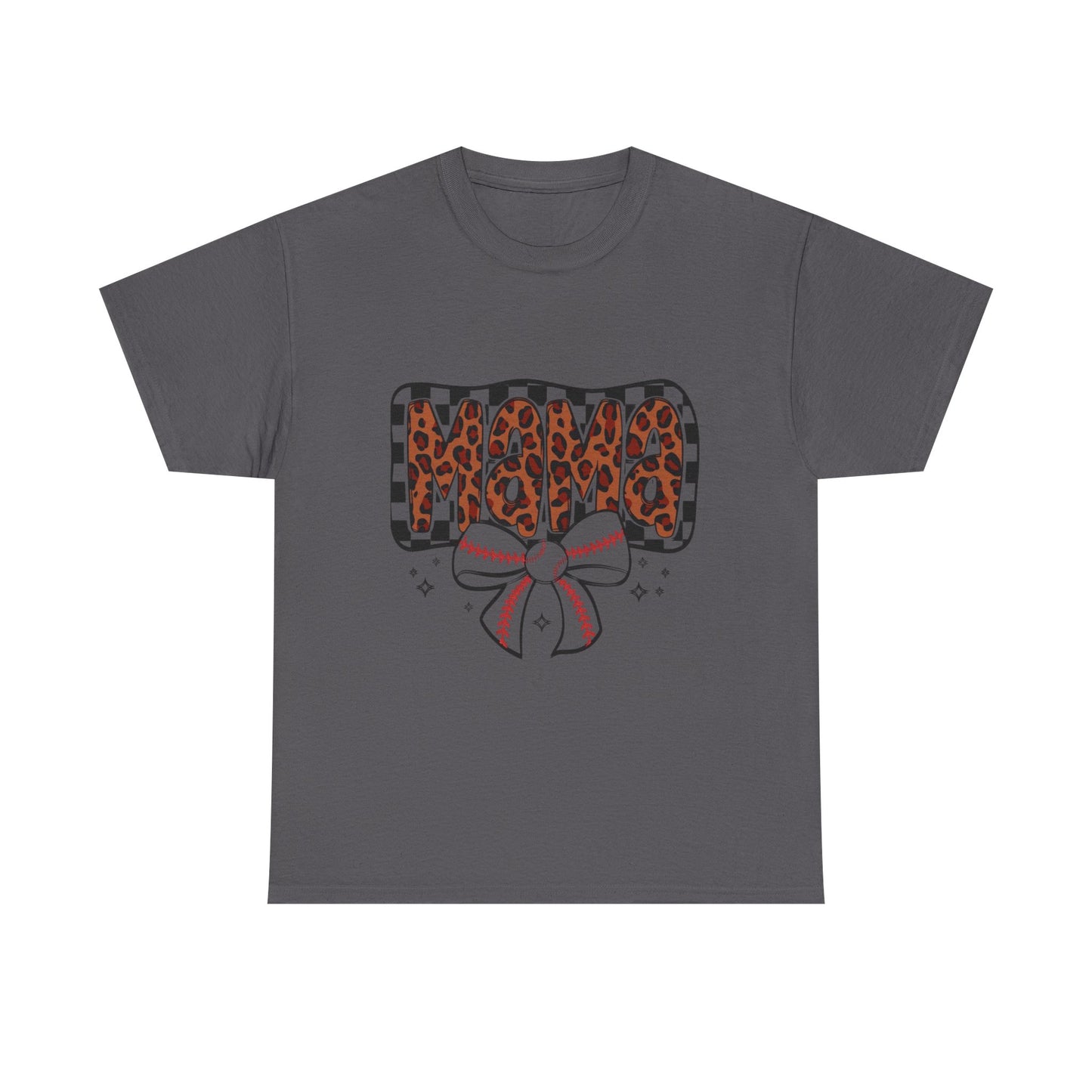 Mama Baseball Tee — Leopard Print Mama with Bow Sports Mom Shirt
