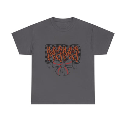 Mama Baseball Tee — Leopard Print Mama with Bow Sports Mom Shirt