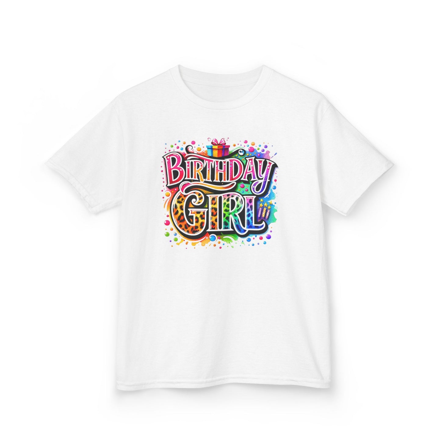 Birthday Girl Kids T‑Shirt — Colorful Confetti Party Tee