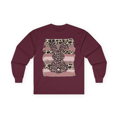 Leopard Bunny Long Sleeve Tee — Pink Stripes & Animal Print