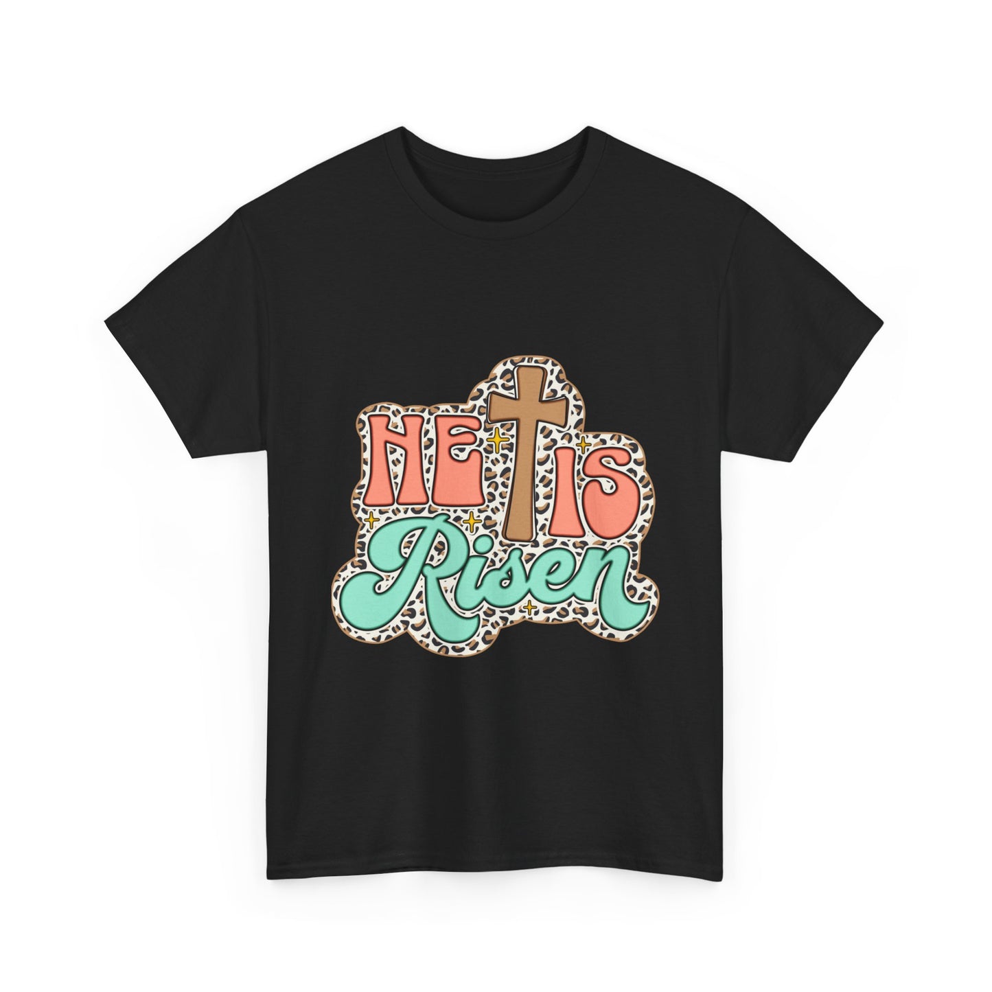 Christian T-Shirt — "He Is Risen" Easter Cross Tee