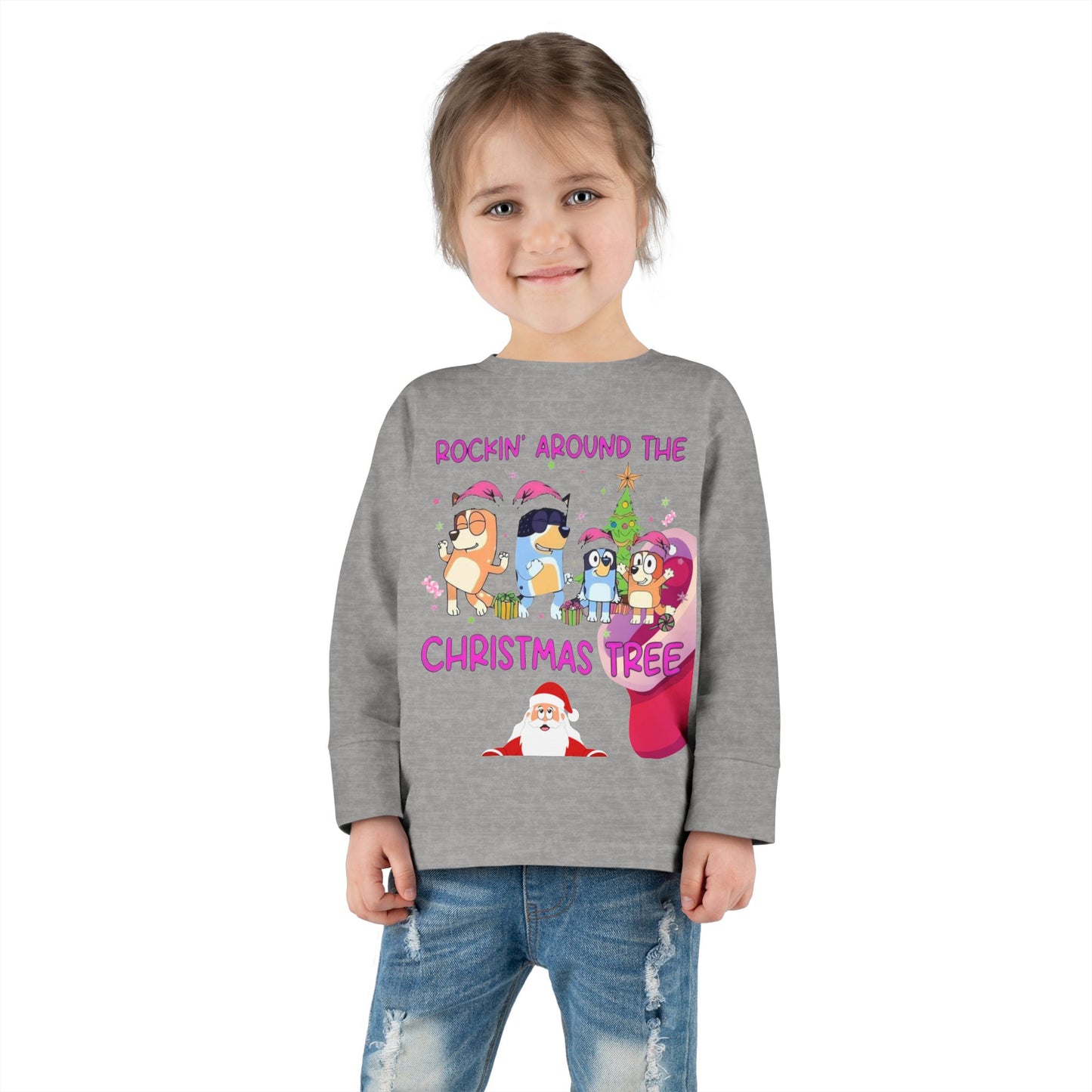 Toddler Long Sleeve Tee - "Rockin' Around the Christmas Tree" Cute Holiday Animal Choir Shirt