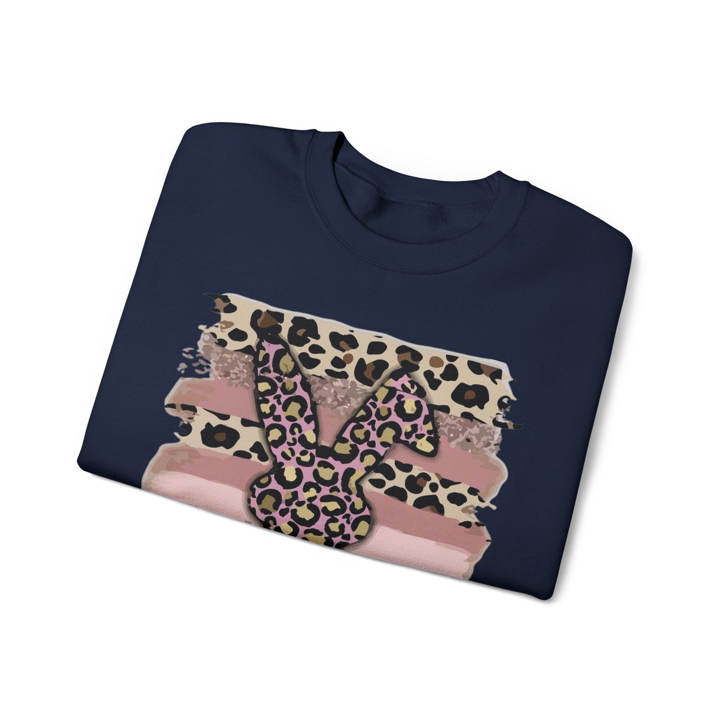 Leopard Print Bunny Crewneck Sweatshirt — Pink Striped Animal Easter Pullover