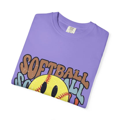 Softball Smile T-Shirt — Retro Smiley Softball Graphic Tee