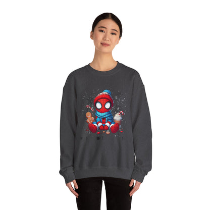 Holiday Spider Crewneck Sweatshirt — Cute Spidey in Winter Hat with Gingerbread & Cocoa