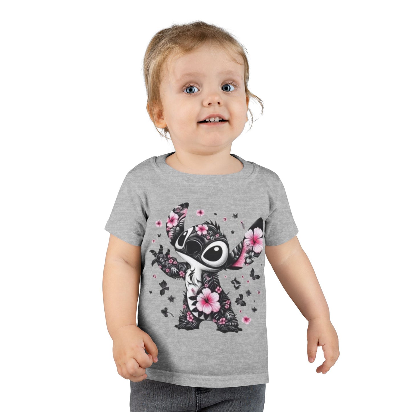 Toddler T-Shirt — Floral Stitch Character Kids Tee (Pink Hibiscus)