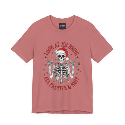 Festive Skeleton Tee - Unisex Jersey Short Sleeve T-Shirt