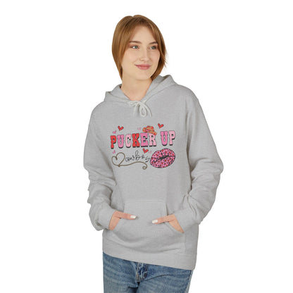 Pucker Up Hoodie — Pink Lip Print Valentine’s Graphic Sweatshirt