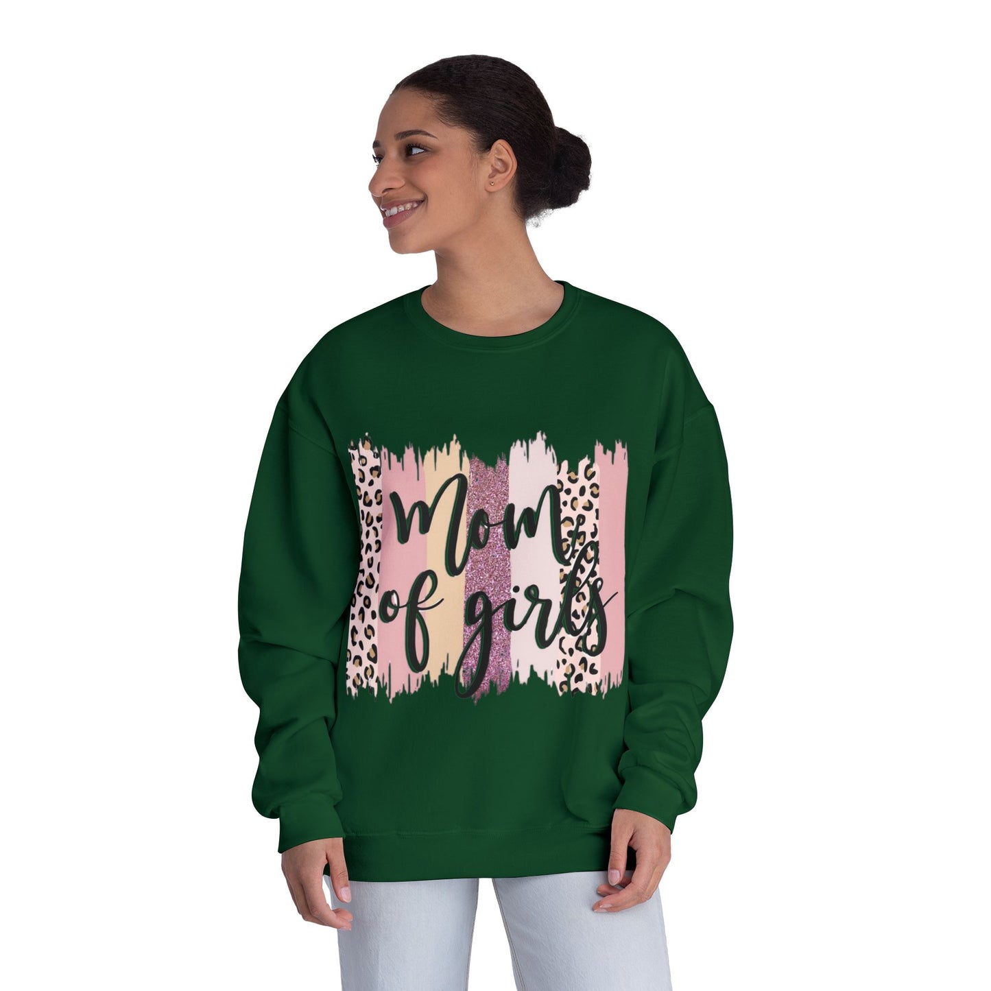 Mom of Girls Leopard Brushstroke Crewneck Sweatshirt
