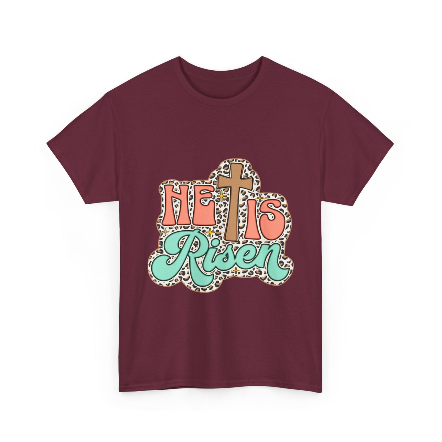Christian T-Shirt — "He Is Risen" Easter Cross Tee