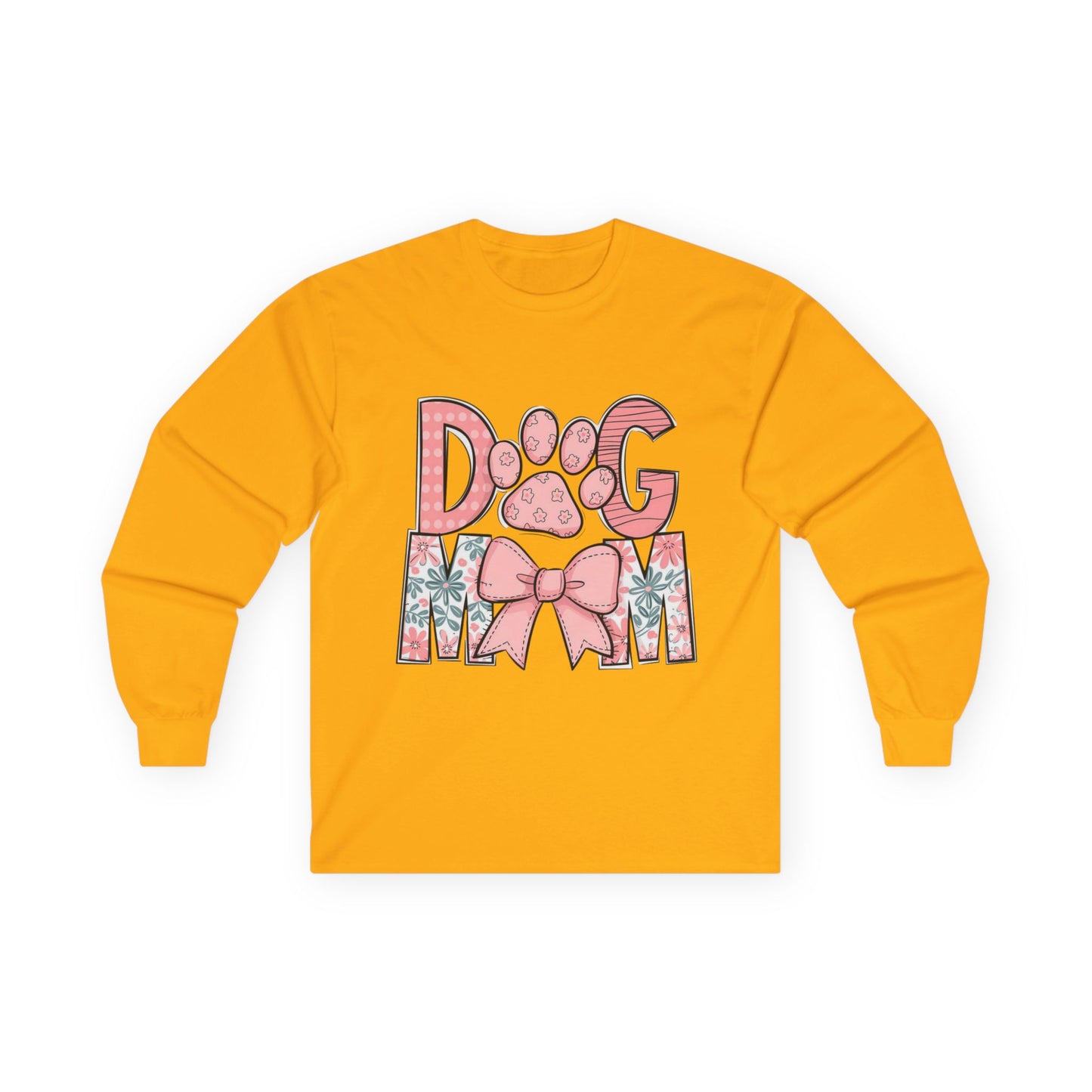 Dog Mom Long Sleeve Tee — Pink Floral Paw Design