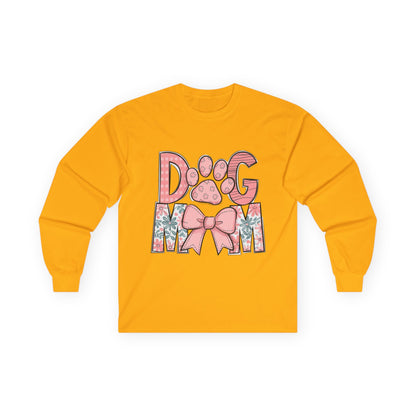 Dog Mom Long Sleeve Tee — Pink Floral Paw Design