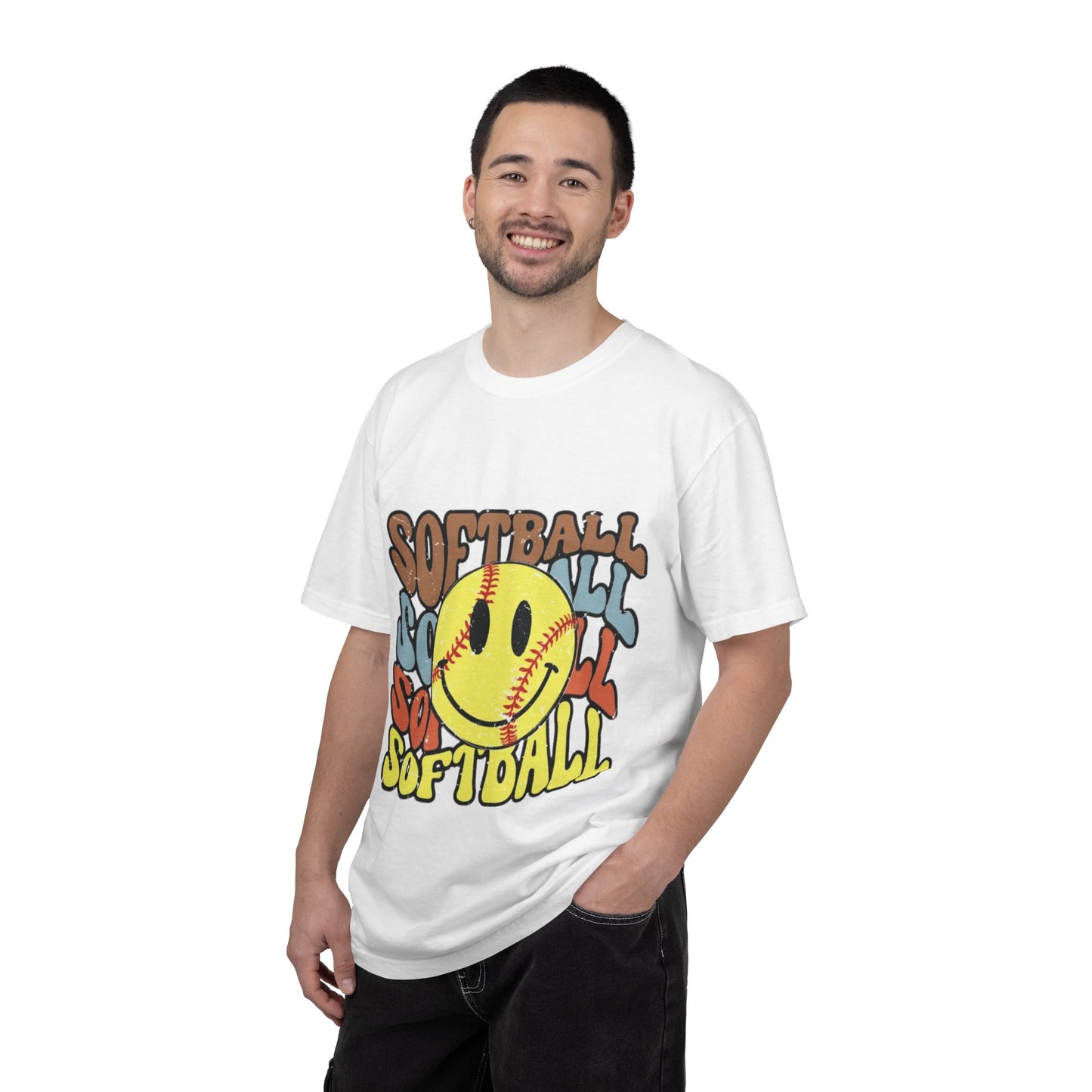 Softball Smile T-Shirt — Retro Smiley Softball Graphic Tee