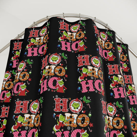 Black- HoHoHo Shower Curtain, Grinch Theme