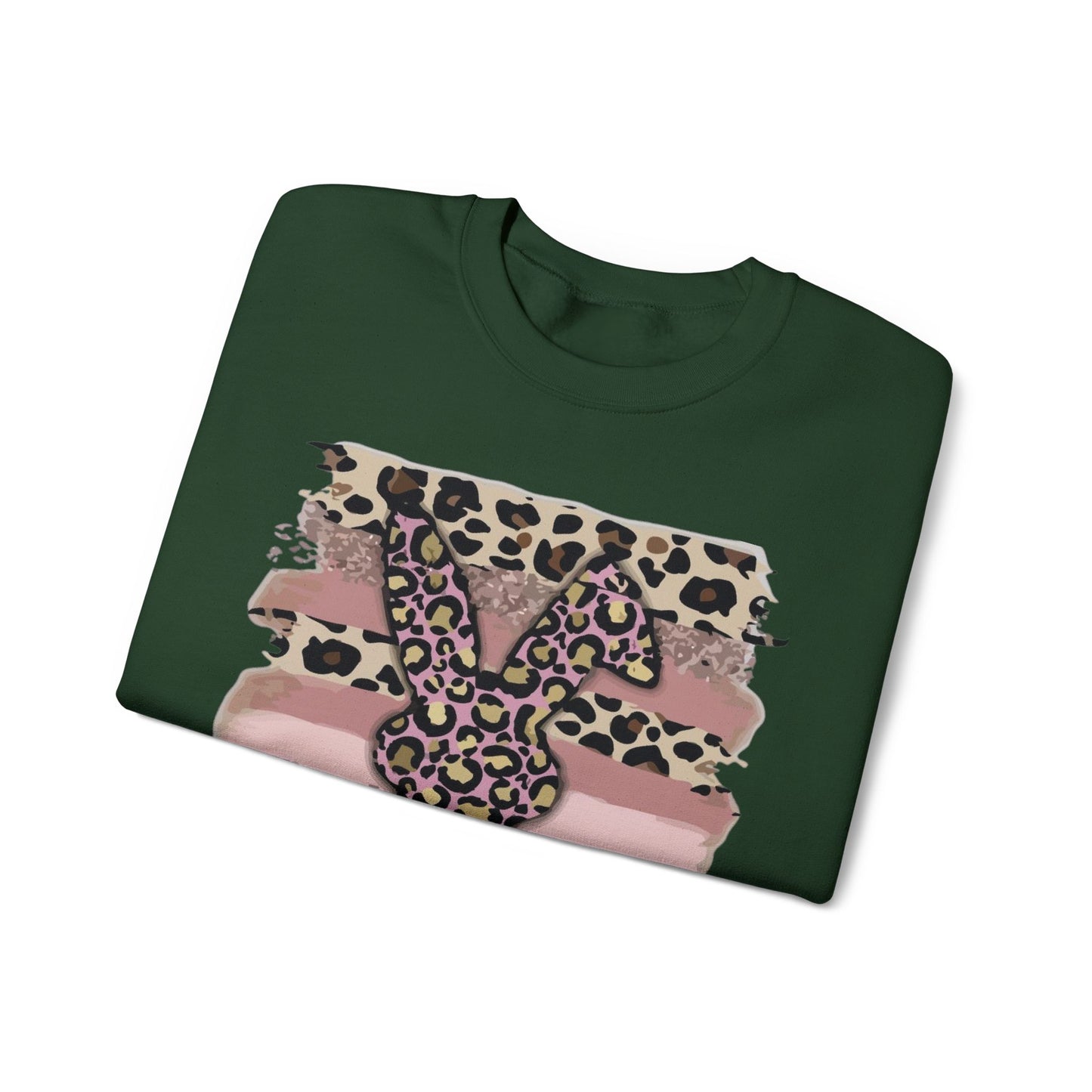 Leopard Print Bunny Crewneck Sweatshirt — Pink Striped Animal Easter Pullover
