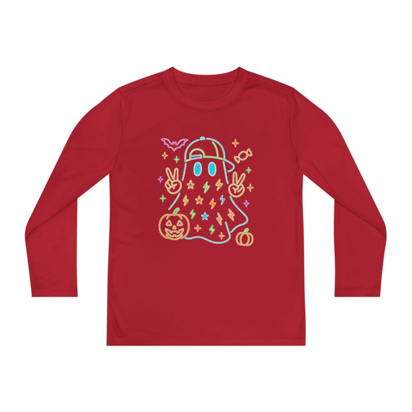 Youth Long Sleeve Ghost Tee, Halloween Shirt, Pumpkin Design, Cute Apparel, Kids' Holiday Wear, Spooky Fun Top