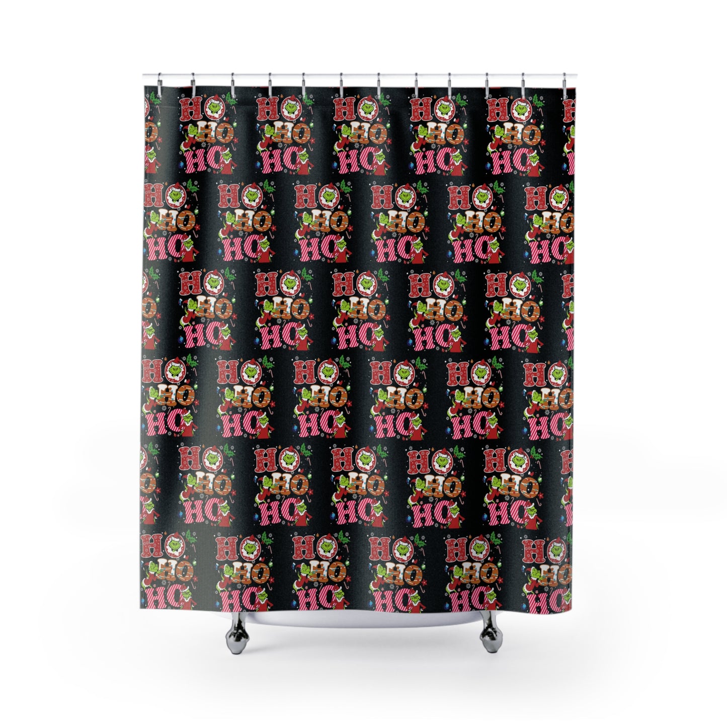 Black- HoHoHo Shower Curtain, Grinch Theme