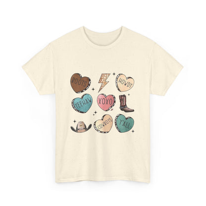 Cowgirl Candy Heart Tee — Cute Western Hearts Graphic T-Shirt (XOXO, Howdy, Y'all)