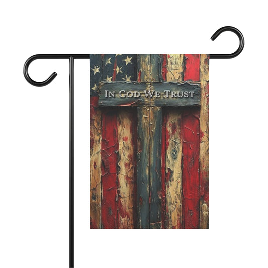 In God We Trust Cross Flag Garden Flag - Patriotic Christian Home Banner