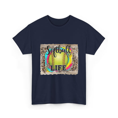 Softball Life Tee — Neon Softball Graphic with Leopard Accent